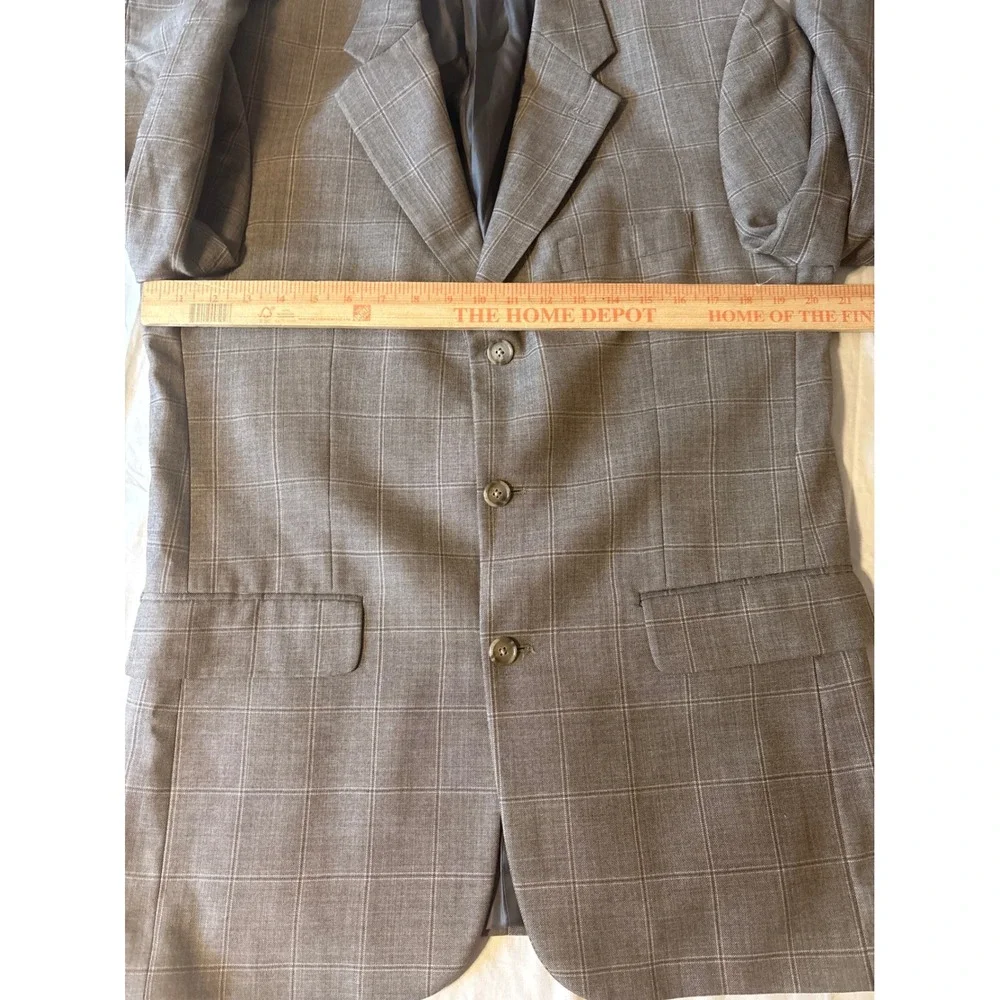 Tasso Elba Blazer Mens 38L Brown Windowpane Plaid 3-Button Sport Coat‎